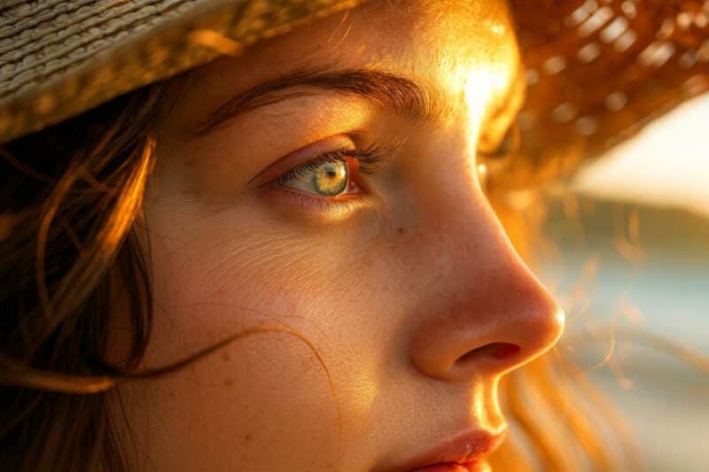 Sol intenso sobre paisagem amazônica, simbolizando a alta incidência de radiação UV na região de Belém.